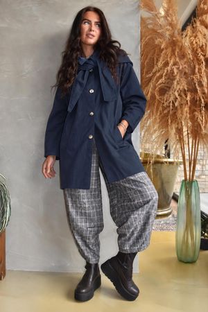Dunbar Neckerchief Hood Gaberdine Coat Ink Navy